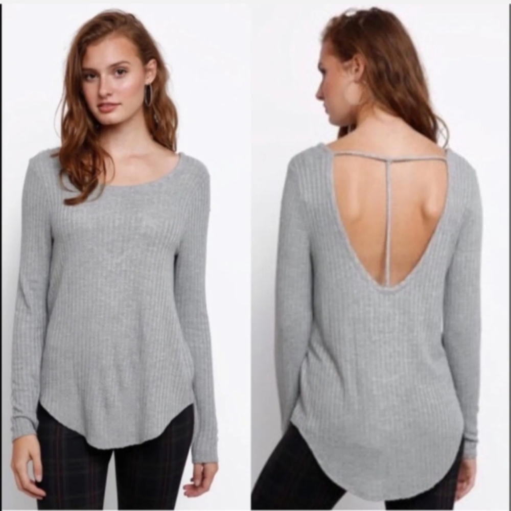 NWT CHASER | Black Waffle Knit T-Back Long Sleeve Thermal Top | Size Medium